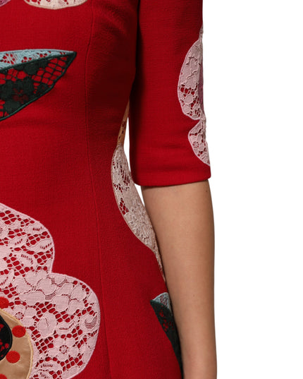 Dolce & Gabbana Red Lace Floral Applique A-line Mini Dress