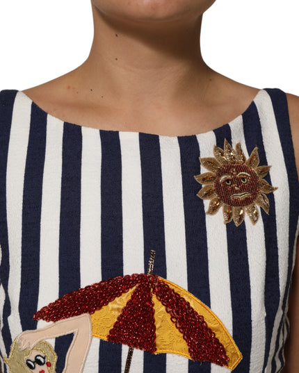 Dolce & Gabbana Blue White Striped Embroidered A-line Dress