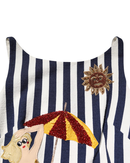 Dolce & Gabbana Blue White Striped Embroidered A-line Dress
