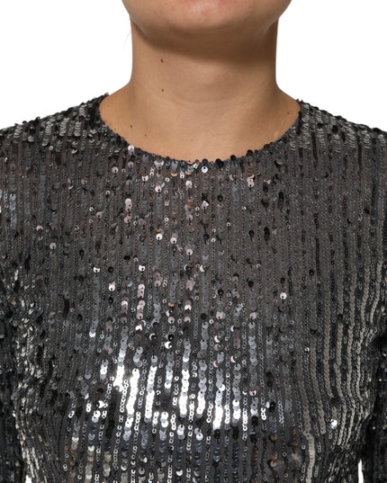 Dolce & Gabbana Black Sequined Long Sleeves Midi A-line  Dress