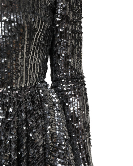 Dolce & Gabbana Black Sequined Long Sleeves Midi A-line  Dress