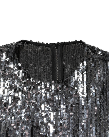 Dolce & Gabbana Black Sequined Long Sleeves Midi A-line  Dress