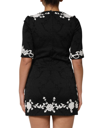 Dolce & Gabbana Black Lace Trim Short Sleeves A-line Dress