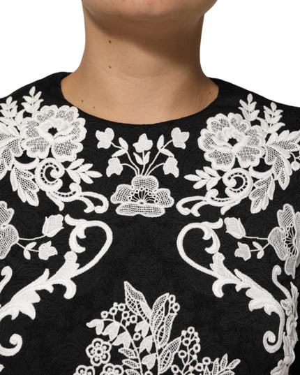 Dolce & Gabbana Black Lace Trim Short Sleeves A-line Dress