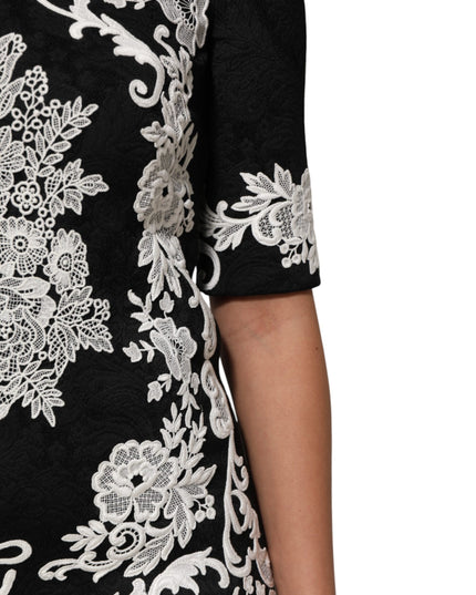 Dolce & Gabbana Black Lace Trim Short Sleeves A-line Dress