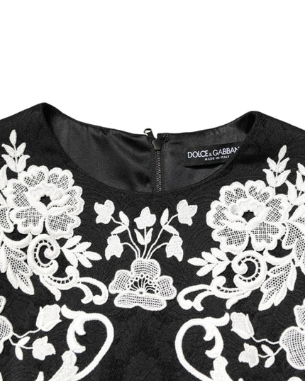 Dolce & Gabbana Black Lace Trim Short Sleeves A-line Dress