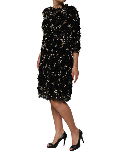 Dolce & Gabbana Black Viscose Pearl Embellishment Shift Dress