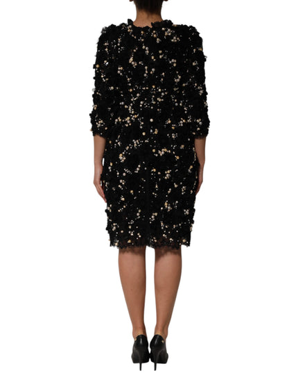 Dolce & Gabbana Black Viscose Pearl Embellishment Shift Dress