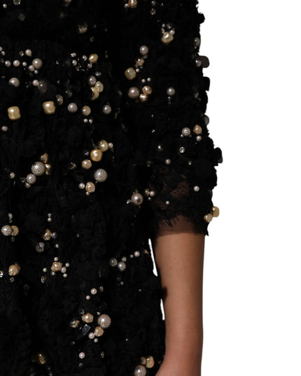 Dolce & Gabbana Black Viscose Pearl Embellishment Shift Dress