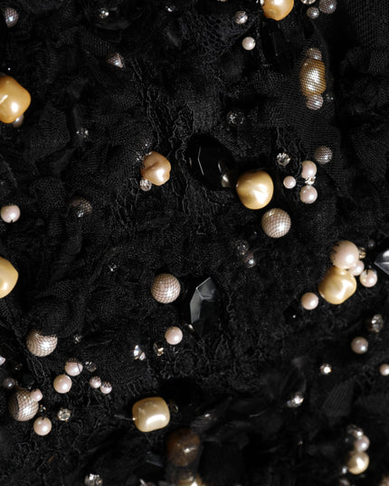 Dolce & Gabbana Black Viscose Pearl Embellishment Shift Dress
