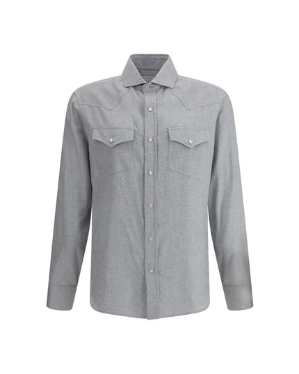 Brunello Cucinelli Gray Cotton Pattern Shirt