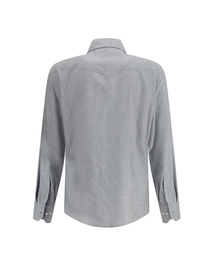 Brunello Cucinelli Gray Cotton Pattern Shirt