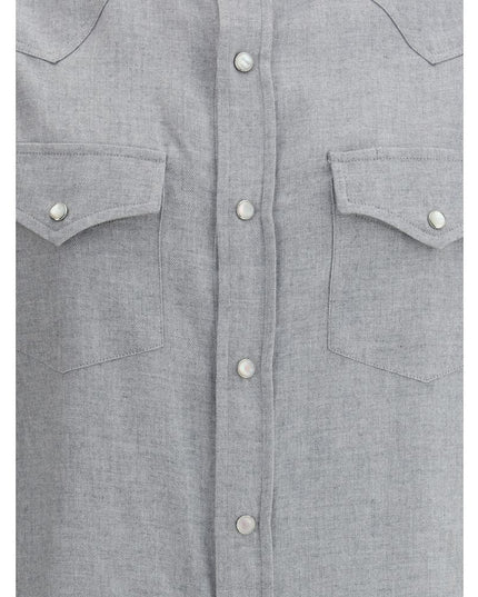 Brunello Cucinelli Gray Cotton Pattern Shirt