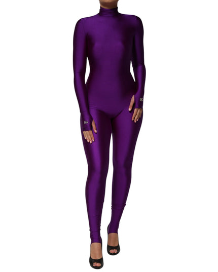 Dolce & Gabbana Purple Nylon Turtleneck Bodycon Jumpsuit Dress