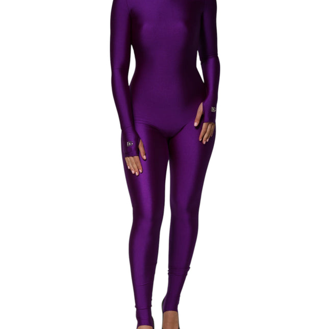 Dolce & Gabbana Purple Nylon Turtleneck Bodycon Jumpsuit Dress