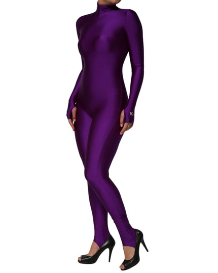 Dolce & Gabbana Purple Nylon Turtleneck Bodycon Jumpsuit Dress