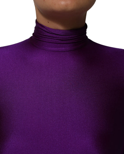 Dolce & Gabbana Purple Nylon Turtleneck Bodycon Jumpsuit Dress