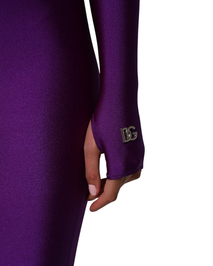 Dolce & Gabbana Purple Nylon Turtleneck Bodycon Jumpsuit Dress