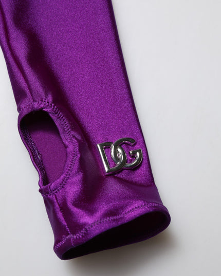 Dolce & Gabbana Purple Nylon Turtleneck Bodycon Jumpsuit Dress