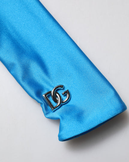 Dolce & Gabbana Blue Nylon Turtleneck Bodycon Jumpsuit  Dress