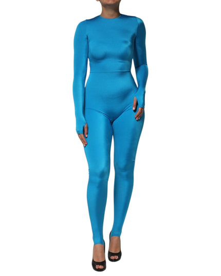 Dolce & Gabbana Blue Nylon Crew Neck Bodycon Jumpsuit Dress
