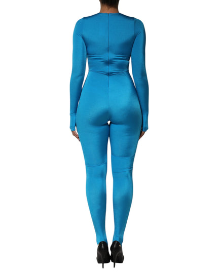 Dolce & Gabbana Blue Nylon Crew Neck Bodycon Jumpsuit Dress