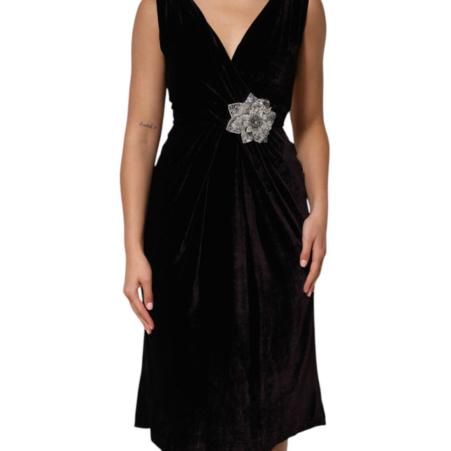 Dolce & Gabbana Black Velvet Flower Embellishment Aline Dress