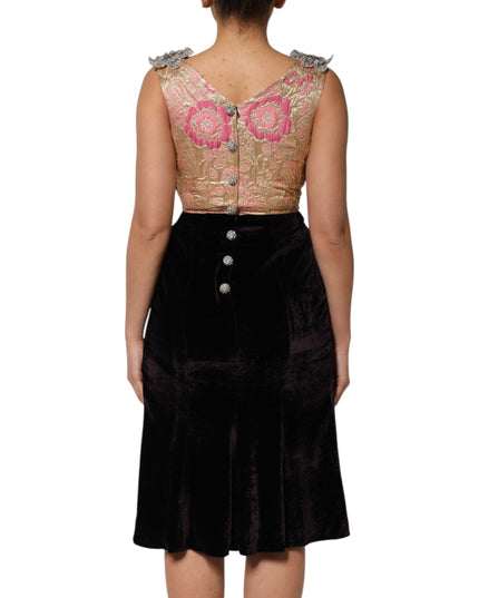 Dolce & Gabbana Black Velvet Flower Embellishment Aline Dress
