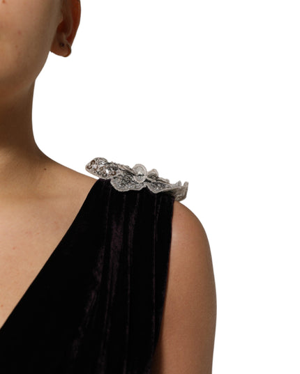 Dolce & Gabbana Black Velvet Flower Embellishment Aline Dress