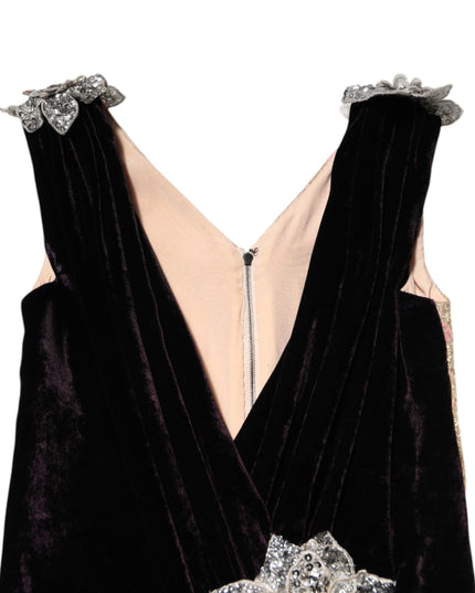 Dolce & Gabbana Black Velvet Flower Embellishment Aline Dress