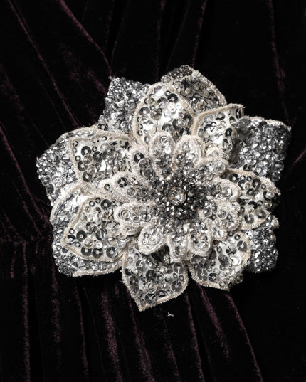 Dolce & Gabbana Black Velvet Flower Embellishment Aline Dress