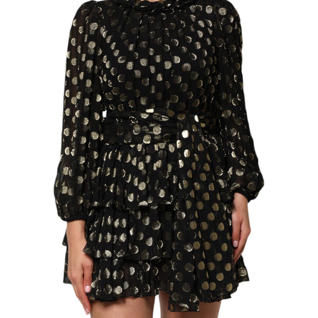 Dolce & Gabbana Black Gold Polka Dot Silk Brocade Mini Dress