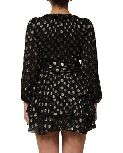 Dolce & Gabbana Black Gold Polka Dot Silk Brocade Mini Dress