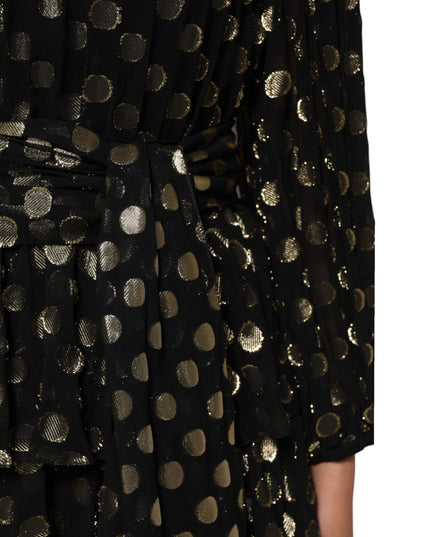 Dolce & Gabbana Black Gold Polka Dot Silk Brocade Mini Dress