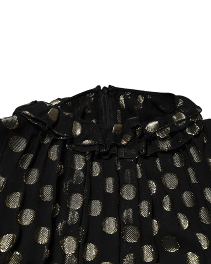 Dolce & Gabbana Black Gold Polka Dot Silk Brocade Mini Dress