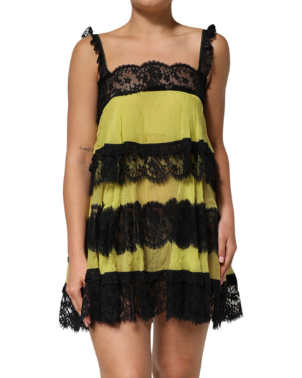 Dolce & Gabbana Yellow Black Babydoll Chemise Lingerie Dress