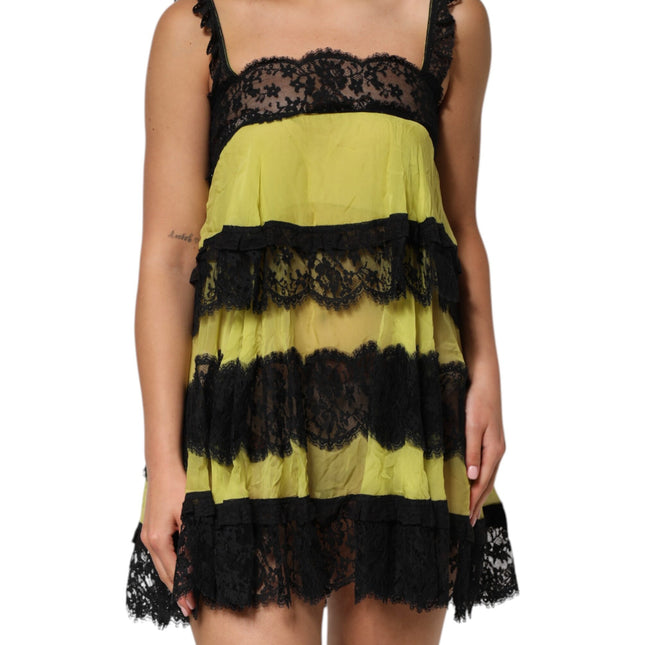 Dolce & Gabbana Yellow Black Babydoll Chemise Lingerie Dress