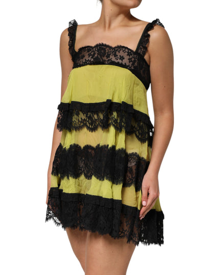 Dolce & Gabbana Yellow Black Babydoll Chemise Lingerie Dress
