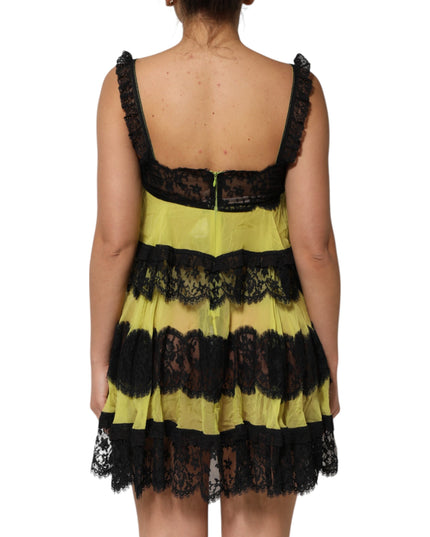 Dolce & Gabbana Yellow Black Babydoll Chemise Lingerie Dress