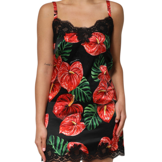Dolce & Gabbana Black Floral Lace Trim Chemise Lingerie Dress