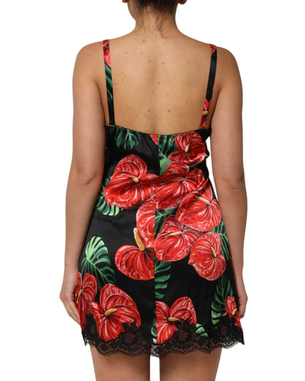 Dolce & Gabbana Black Floral Lace Trim Chemise Lingerie Dress