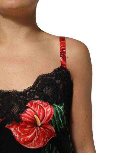Dolce & Gabbana Black Floral Lace Trim Chemise Lingerie Dress