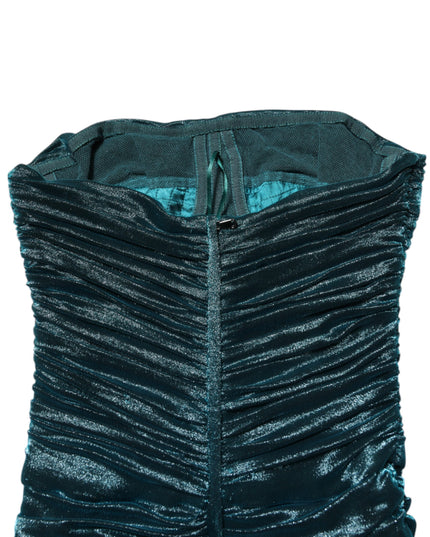 Dolce & Gabbana Green Silk Satin Fitted Strapless Dress
