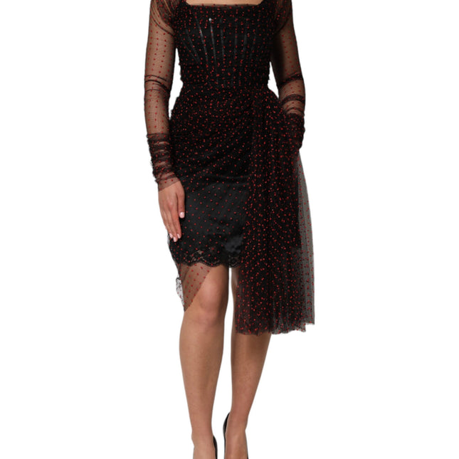 Dolce & Gabbana Black Lace Trim Long Sleeve Sheath Mini Dress