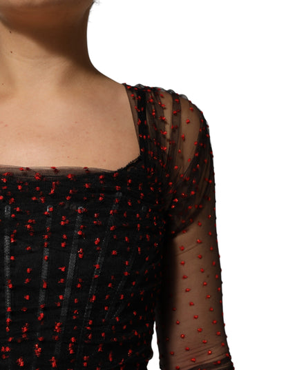 Dolce & Gabbana Black Lace Trim Long Sleeve Sheath Mini Dress