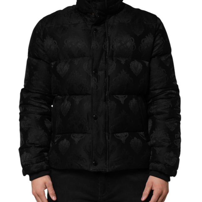 Dolce & Gabbana Black Jacquard Quilted Puffer Bomber Jacket