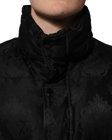 Dolce & Gabbana Black Jacquard Quilted Puffer Bomber Jacket