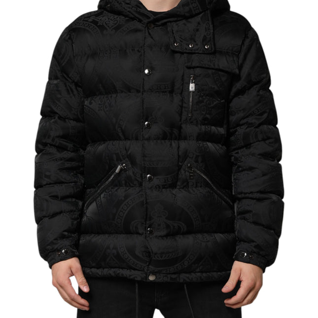 Dolce & Gabbana Black Jacquard Quilted Puffer Hooded Jacket