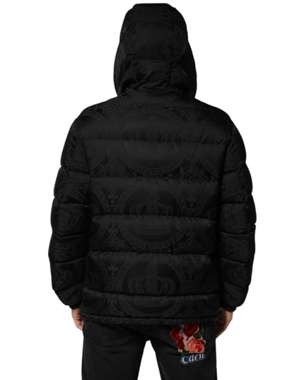 Dolce & Gabbana Black Jacquard Quilted Puffer Hooded Jacket