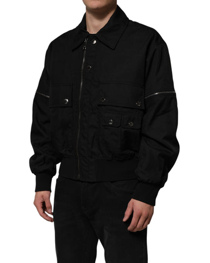 Dolce & Gabbana Black Patch Pocket Full Zip Bomber Jacket